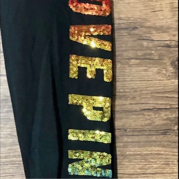 PINK Victoria's Secret rainbow ombré bling tshirt/ leggings outfit set S/M - Picture 9 of 12